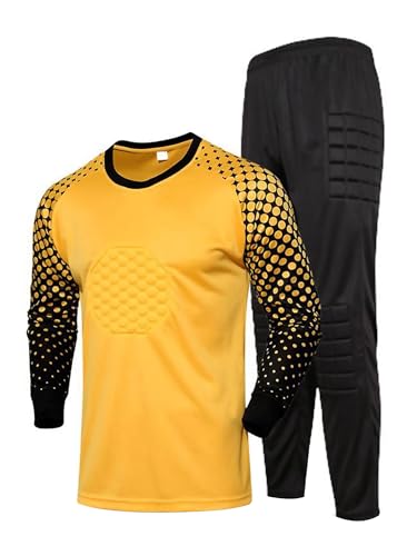 YiZYiF Kinder Torwarttrikot Set Fußball Uniform Torwarttrikot Hose Set Kompressionsshirt Und Protektionshose gepolstert für Jungen A_Gelb 122-128/7-8 Jahre von YiZYiF