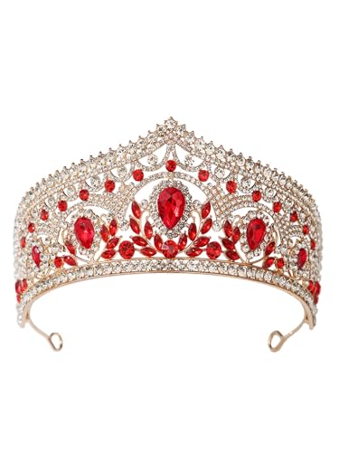 YiZYiF Königin Krone Strass Brautkrone Prinzessin Tiaras für Hochzeit Party Prom Performance Gold Rot One Size von YiZYiF