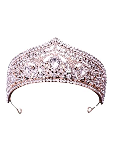 YiZYiF Königin Krone Strass Brautkrone Prinzessin Tiaras für Hochzeit Party Prom Performance Goldweiß One Size von YiZYiF