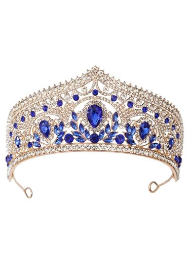 YiZYiF Königin Krone Strass Brautkrone Prinzessin Tiaras für Hochzeit Party Prom Performance Königsblau One Size von YiZYiF