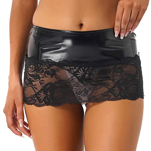 YiZYiF Leder-Optik Minirock Damen Wetlook Mini Rock Freizeit Figurbetontes Rock Stretch Bleistiftrock Kurz Bodycon Schwarz Schwarz H M von YiZYiF