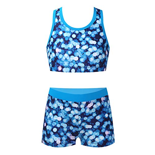 YiZYiF Kinder Mädchen Bikini Tankini Set 2 Teiliger Sportlich Schwimmanzug Spaghetti-Träger Tank Top Badeshorts Schwimmen Strandkleidung Blau_C 152 von YiZYiF