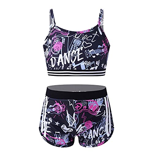 YiZYiF Kinder Mädchen Bikini Tankini Set 2 Teiliger Sportlich Schwimmanzug Spaghetti-Träger Tank Top Badeshorts Schwimmen Strandkleidung Schwarz&Rosenrot_D 146-152 von YiZYiF
