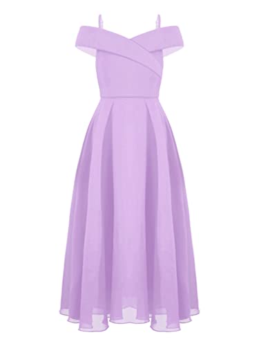 YiZYiF Mädchen Festliches Kleid Elegante Hochzeit Brautjungfern Kleider Partykleid Schulterfrei Chiffon Prinzessin Kleider Maxilang A Lavendel 134-140/9-10 Jahre von YiZYiF
