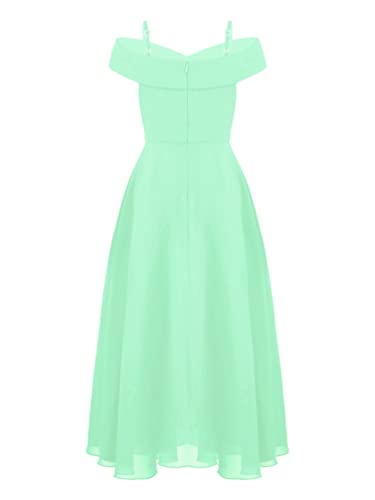 YiZYiF Mädchen Festliches Kleid Elegante Hochzeit Brautjungfern Kleider Partykleid Schulterfrei Chiffon Prinzessin Kleider Maxilang A Minzgrün 146-152/11-12 Jahre von YiZYiF