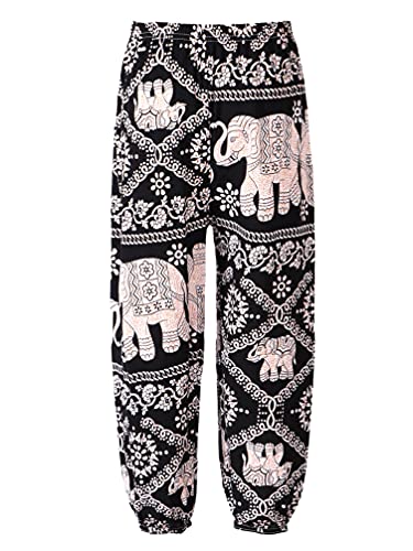 YiZYiF Mädchen Hose Lang Haremshose Hippie Boho Blumenmuster Pumphose Aladinhose Kinder Sommerhosen Pants mit Taschen Gr.98-152 Kettenelefant C 122-128 von YiZYiF