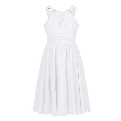 YiZYiF Mädchen Kinder Ärmellos Chiffon Kleider Blumenmädchenkleider Hochzeitskleid Festlich Kleid Prinzessin Hochzeit Tanzkleid Abendkleid Party Weiß 152 von YiZYiF