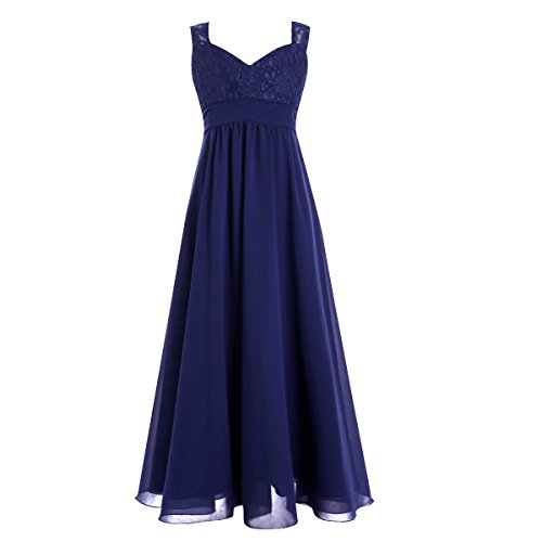 YiZYiF Mädchen Kinder Kleider Festlich Lang Brautjungfern Kleid Prinzessin Hochzeit Party Kleid Chiffon Festzug Gr. 104-164 Blau (Marineblau) 164 von YiZYiF