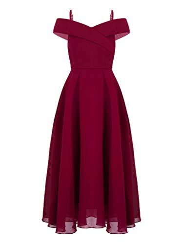 YiZYiF Mädchen Festliches Kleid Elegante Hochzeit Brautjungfern Kleider Partykleid Schulterfrei Chiffon Prinzessin Kleider Maxilang A Königsblau 158-164/13-14 Jahre von YiZYiF