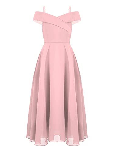 YiZYiF Mädchen Festliches Kleid Elegante Hochzeit Brautjungfern Kleider Partykleid Schulterfrei Chiffon Prinzessin Kleider Maxilang A Rosa 146-152/11-12 Jahre von YiZYiF