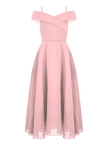 YiZYiF Mädchen Festliches Kleid Elegante Hochzeit Brautjungfern Kleider Partykleid Schulterfrei Chiffon Prinzessin Kleider Maxilang A Rosa 146-152/11-12 Jahre von YiZYiF