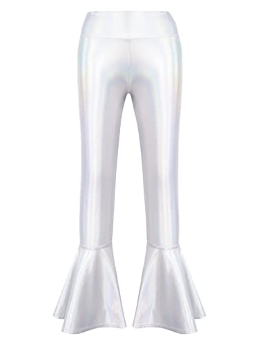 YiZYiF Mädchen Metallische Schlaghose Leggings Glänzend Holographische Hose Kinder 70er 80er Disco Outfit Tanzhose Fasching Party Kleidung Bunt-Silber_A 158-164 von YiZYiF