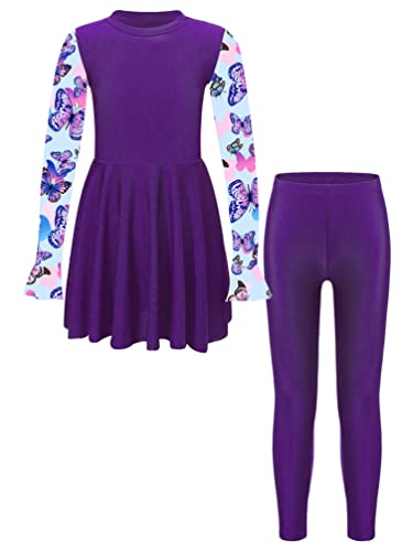YiZYiF Mädchen Muslim Bademode Full Cover Langarm Schwimmshirt Top Und Hosen Sonnenschutz Strandmode Schwimmbekleidung Swimsuit A_Violett 134-140/9-10 Jahre von YiZYiF
