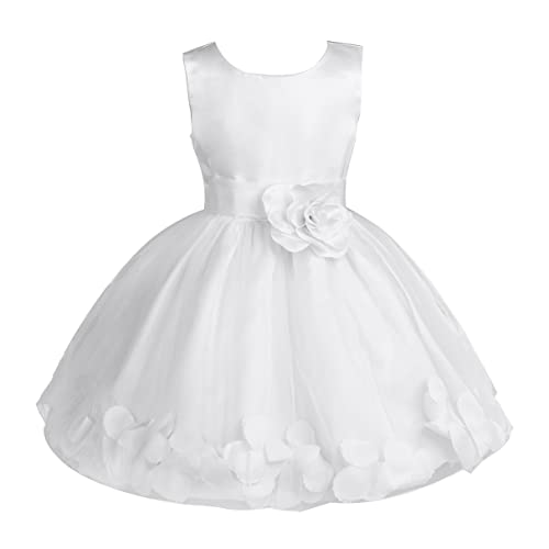 YiZYiF Mädchen Prinzessin Kleid Festlich Hochzeit Blumenmädchen Kleid Festzug Partykleid mit Blumen Schleife Taillenband 92-164 Weiß 152 von YiZYiF