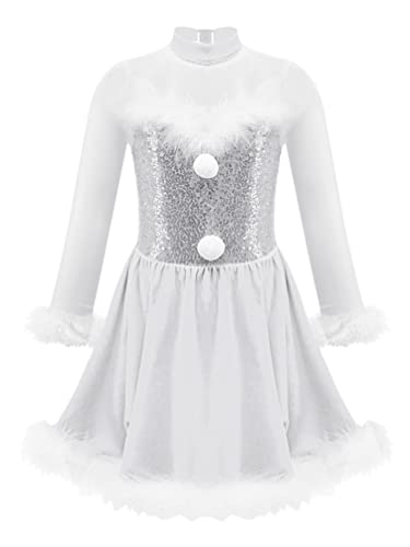 YiZYiF Mädchen Tanzkleid Glitzer Ballett Eiskunstlauf Kleid Kinder Weihnachten Partykleid Ballettanzug Tütü Ballerina Kleid Tanzkostüm Weiß_A 146-152 von YiZYiF