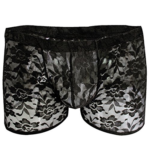 YiZYiF Männer Herren Atmungsaktiv transparent Spitze Boxershorts Dessous Trunk Pants Slip Hipster Unterhosen (Schwarz, XL) von YiZYiF