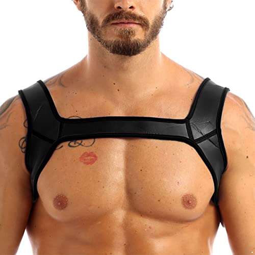 YiZYiF Herren Brust Harness Schulter Gürtel Aus Neoprene/Leder Männer Körper Brustkorb Riemenbody Fetisch Kostüm Erotik Clubwear Schwarz Medium von YiZYiF