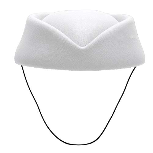 YiZYiF Stewardess Hut Flugbegleiterin Cosplay Kostüm Wollfilz Pillbox Mütze Stewardess Cap Woolen Flight Attendant Hut Musical Performance Requisiten Weiß One Size von YiZYiF