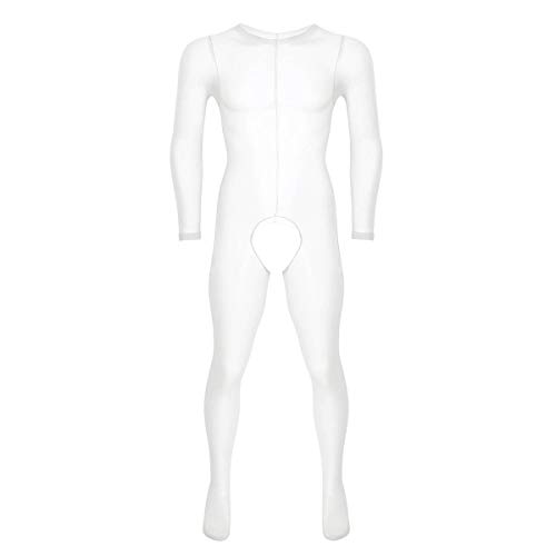 YiZYiF Transparent Herren Overall Langarm Durchsichtig Männer Body Unterwäsche Unterhemd Jumpsuit Ouvert-Pants Crotchless Strumpfhose (Einheitsgröße, Weiß) von YiZYiF