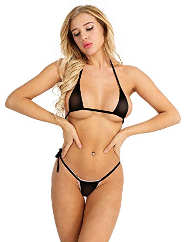 YiZYiF Transparent Micro Bikinis Netz Bikini Sets Triangel Brasil Bikini Damen Frauen Schwimmanzug Bademode von YiZYiF