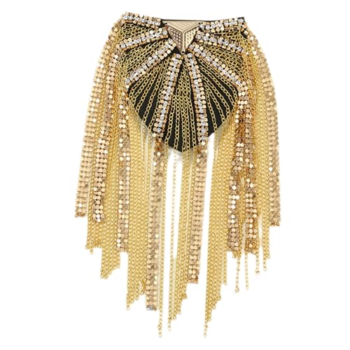 Yizyif Vintage Punk Kette Schulter Epaulette Metall Quaste Schulterklappe Kpop Blazer Brosche Für Herren Damen Gold Einheitsgröße von YiZYiF