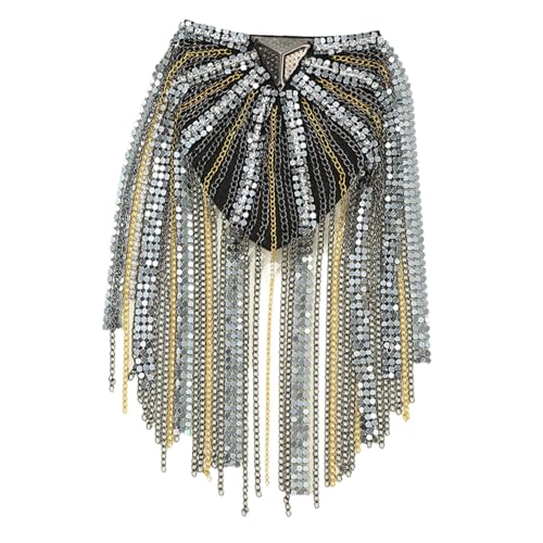 Yizyif Vintage Punk Kette Schulter Epaulette Metall Quaste Schulterklappe Kpop Blazer Brosche Für Herren Damen Waffenfarbe Einheitsgröße von YiZYiF
