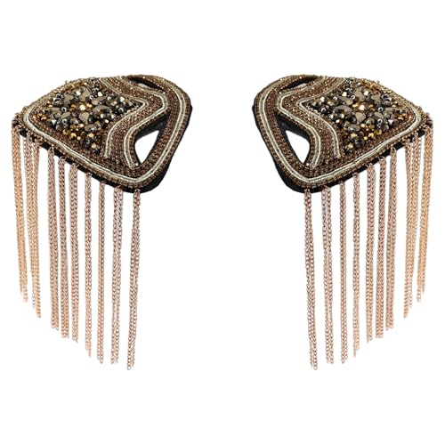 Yizyif Vintage Punk Kette Schulter Epaulette Quaste Glocken Epaulette Strass Broschen Nadeln Für Herren Damen Gold 1 Einheitsgröße von YiZYiF