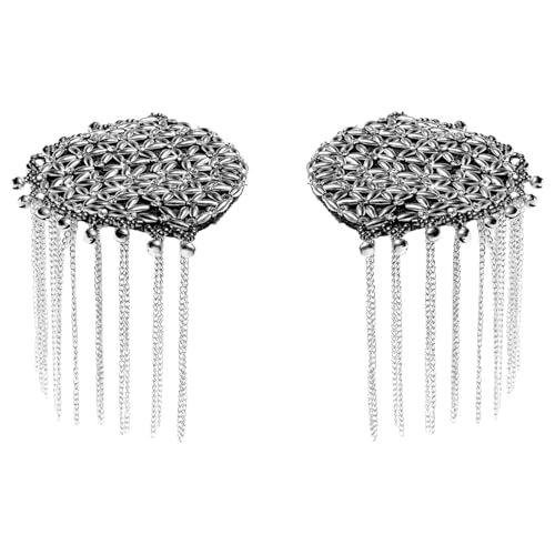 Yizyif Vintage Punk Kette Schulter Epaulette Quaste Glocken Epaulette Strass Broschen Nadeln Für Herren Damen Silber 2 Einheitsgröße von YiZYiF