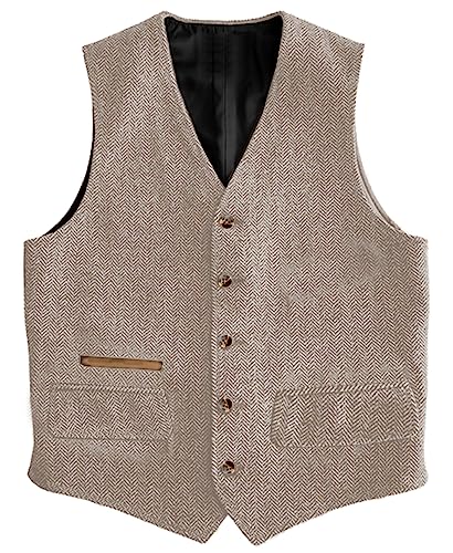 Yiaisafa Business Herren Tweed Anzug Weste Herringbone Jaged Weste Vintage Retro Wollen Hochzeit Bräutigam Gilet S-3XL(Champagner,XL) von Yiaisafa