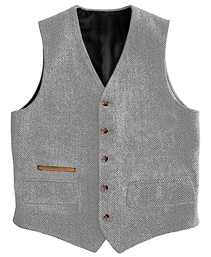 Yiaisafa Business Herren Tweed Anzug Weste Herringbone Jaged Weste Vintage Retro Wollen Hochzeit Bräutigam Gilet S-3XL(Silber,M) von Yiaisafa