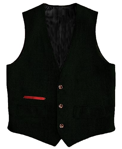 Yiaisafa Business Herren Tweed Weste Jaged Herringbone Anzug Weste Vintage Retro Wollen Hochzeit Bräutigam Gilet S-3XL(Dunkelgrün,XXXL) von Yiaisafa