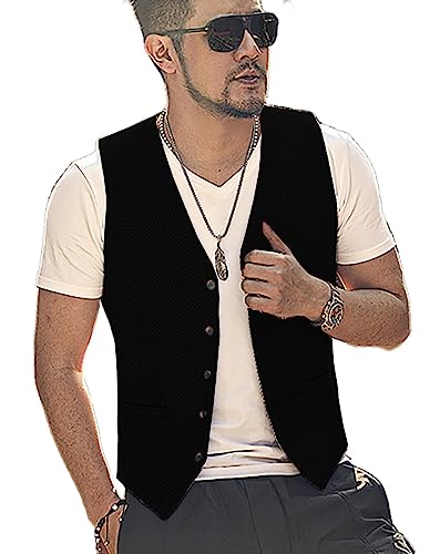 Yiaisafa Casual Jaged Herren Anzug Weste Herringbone Tweed Weste Vintage Retro Wollen Hochzeit Bräutigam Gilet S-3XL(Schwarz,M) von Yiaisafa