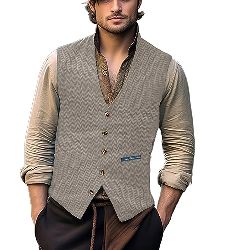 Yiaisafa Jaged Herren Anzug Tweed Westen Retro Herringbone Weste Vintage Hochzeit Gilet Wollen Lässig Bräutigam S-3XL(Champagner,L) von Yiaisafa