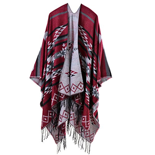 Bestja Damen Herbst/Winter Poncho mit Quaste, 130 * 150CM Poncho-Schal Überwurf Cape Umhang Wendeponcho für Frau, 50-2, von YianBestja