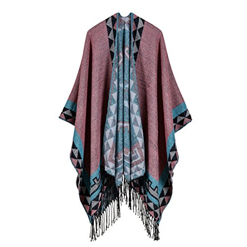 YianBestja Damen Herbst/Winter Poncho mit Quaste, 130 * 150CM Poncho-Schal Überwurf Cape Umhang Wendeponcho für Frau (07-3) von YianBestja