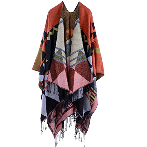 YianBestja Damen Herbst/Winter Poncho mit Quaste, 130 * 150CM Poncho-Schal Überwurf Cape Umhang Wendeponcho für Frau (36-3) von YianBestja