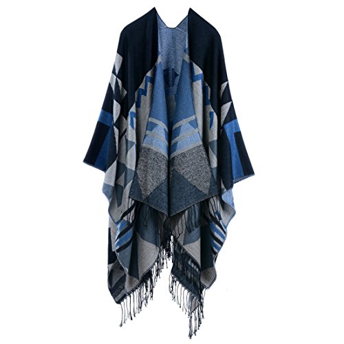 YianBestja Damen Herbst/Winter Poncho mit Quaste, 130 * 150CM Poncho-Schal Überwurf Cape Umhang Wendeponcho für Frau (36-4) von YianBestja