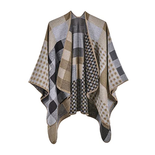 YianBestja Damen Poncho Schal mit Patchwork Design, Frau Umhang Open Front Cape Übergroße Winterdecke Schal (24-2) von YianBestja