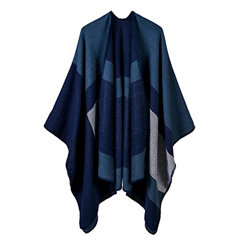 YianBestja Damen Poncho Schal mit Patchwork Design, Frau Umhang Open Front Cape Übergroße Winterdecke Schal (19-2) von YianBestja