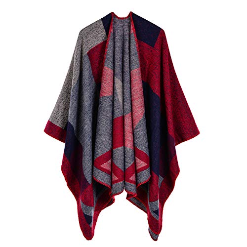 YianBestja Damen Poncho Schal mit Patchwork Design, Frau Umhang Open Front Cape Übergroße Winterdecke Schal (35-1) von YianBestja