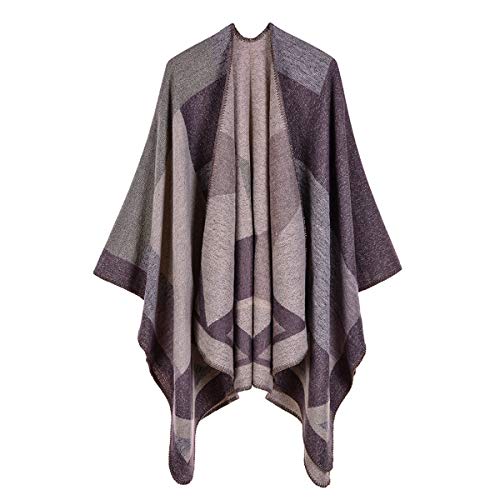 YianBestja Damen Poncho Schal mit Patchwork Design, Frau Umhang Open Front Cape Übergroße Winterdecke Schal (35-2) von YianBestja