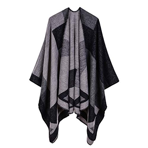 YianBestja Damen Poncho Schal mit Patchwork Design, Frau Umhang Open Front Cape Übergroße Winterdecke Schal (35-3) von YianBestja