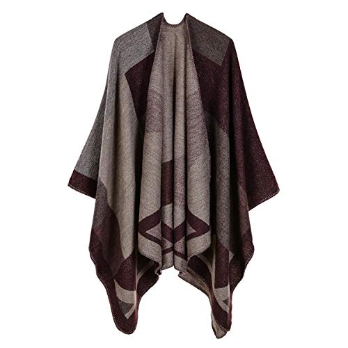 YianBestja Damen Poncho Schal mit Patchwork Design, Frau Umhang Open Front Cape Übergroße Winterdecke Schal (35-5) von YianBestja