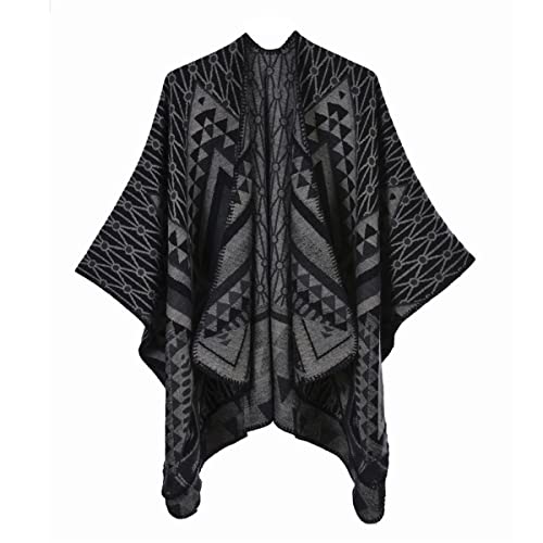 YianBestja Damen Vorne Offen Poncho Schal Wrap Farbblock Damen Cape Cardigans Pullover Umhängetuch Strickjacke (B29-2) von YianBestja