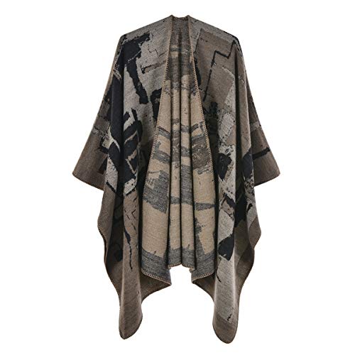 YianBestja Damen Vorne Offen Poncho Schal Wrap Farbblock Damen Cape Cardigans Pullover Umhängetuch Strickjacke (B42-3) von YianBestja