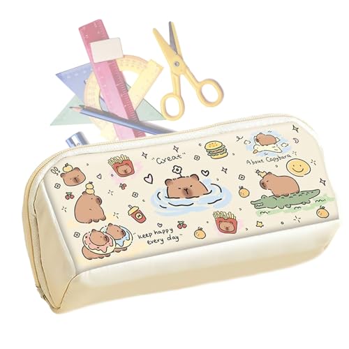 Yianyal Cartoon Capybara Federmäppchen,Großes Fassungsvermögen Stifteetui | Doppelfach Organizer Für Schulbedarf Arbeitsplatz Unterwegs Täglicher Pendelverkehr Schreibtisch Rucksack von Yianyal
