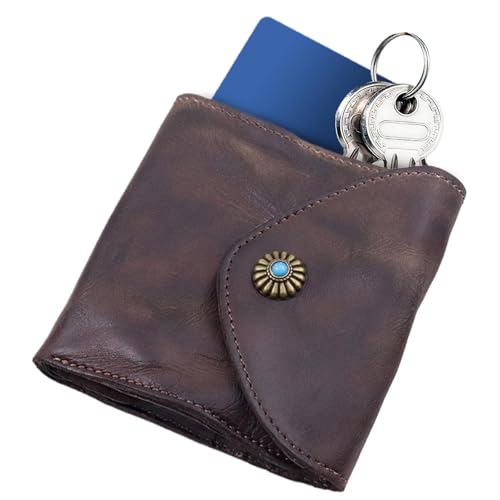 Yianyal Leder Kleingeldbörse - PU Leder Münzgeldbörse mit Kartenfächern - Kompakter dreifach gefalteter Kleingeldhalter, multifunktionale tragbare Brieftasche für den täglichen Gebrauch, Dark Coffee, von Yianyal