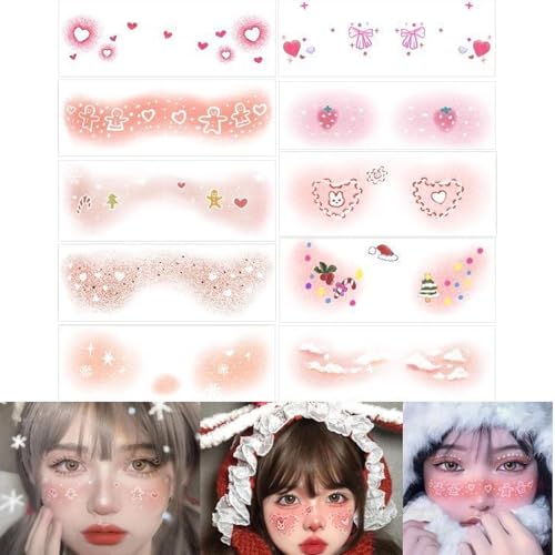 Yianyal Make-up-Flicken, Weihnachts-Make-up-Aufkleber | 10X Weihnachts-Make-up-Gesichts-Rouge-Aufkleber - Langlebiges Festival-Make-up-Zubehör, niedliche Gesichts-Make-up-Aufkleber für von Yianyal