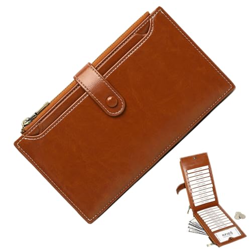Yianyal RFID-Damen-Geldbörse, PU-Leder-Geldbörse,Retro PU-Leder-Kartenhalter RFID-Geldbörse | Großes Reise-Geldbörsen-Etui mit doppeltem Reißverschluss und Mehreren Karten für Kreditkarten und von Yianyal