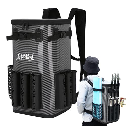 Yianyal Rucksack Tackle Box,Angelrucksack mit Rutenhalter | wasserdichte 49L Angeltasche Angelrucksack mit Rutenhalter - Große Aufbewahrungstasche, Fisch-Sling-Tackle-Rucksack für Herren von Yianyal